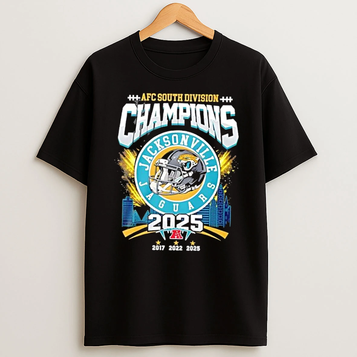 2025 Afc South Division Champions Jacksonville Jaguars Football Helmet Skyline T Shirt