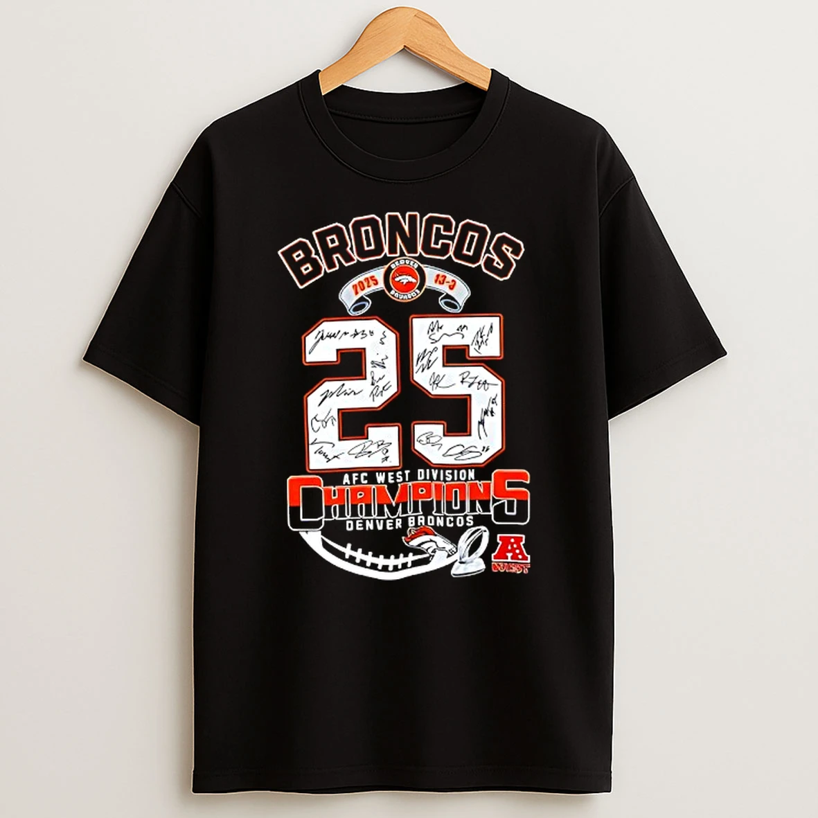 2025 Afc West Division Champions Denver Broncos Player Signatures T Shirt