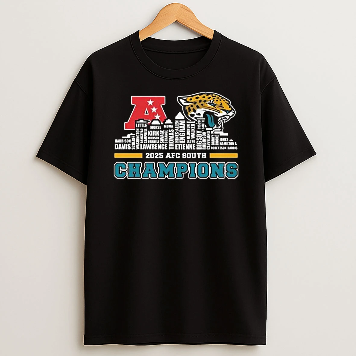 2025 Afc South Champions Jacksonville Jaguars Skyline Names Logo T Shirt