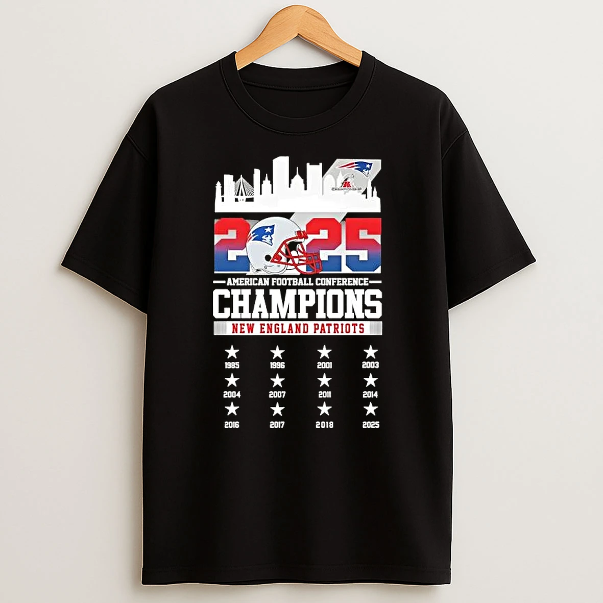 2025 America Football Conference Champions New England Patriots 12x Times Skyline T Shirt