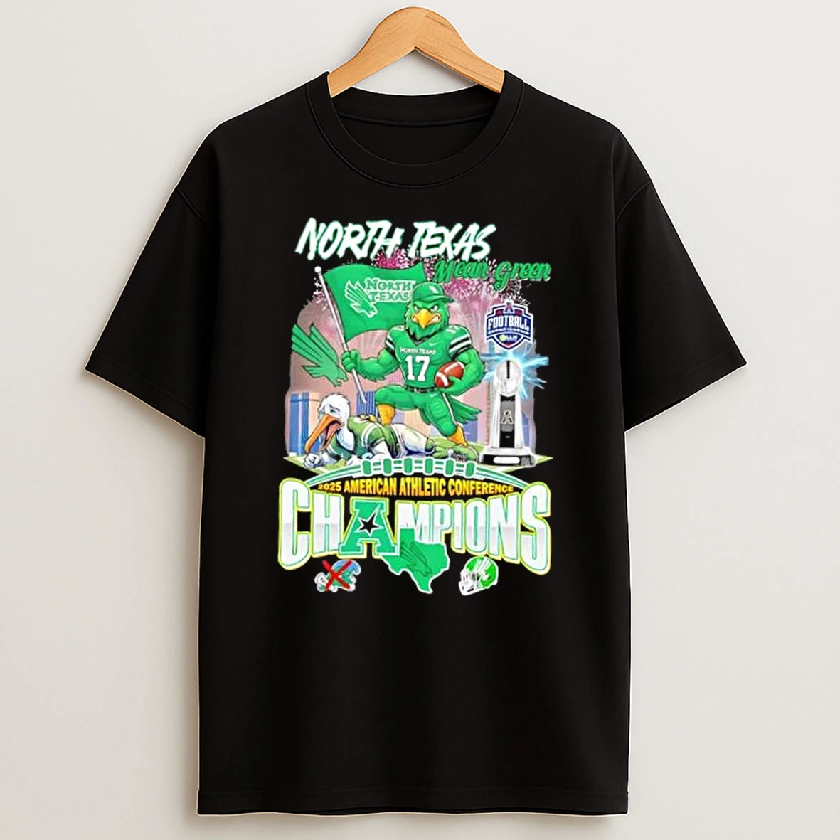 2025 American Athletic Conference Champions North Texas Mean Green Winner Mascot Skyline T Shirt