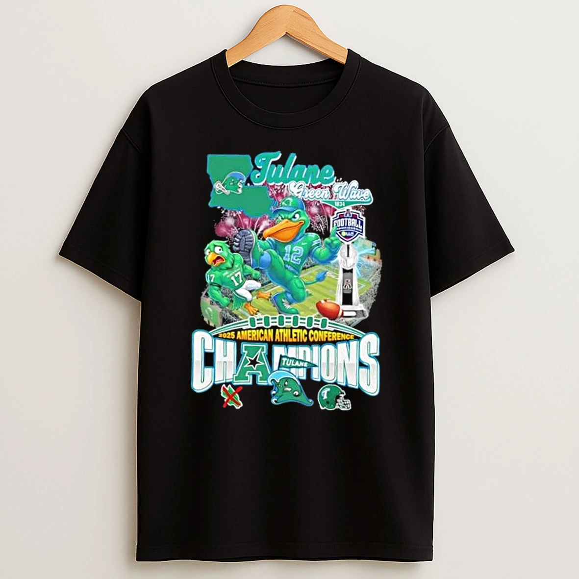 2025 American Athletic Conference Champions Tulane Green Wave Mascot T Shirt