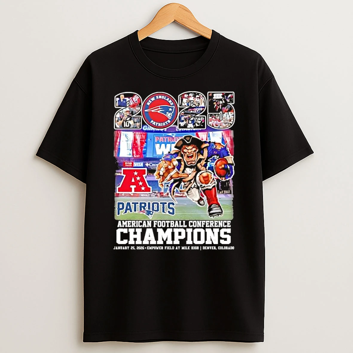 2025 American Football Conference Champions New England Patriots Empower Field At Mile High Graphic T Shirt