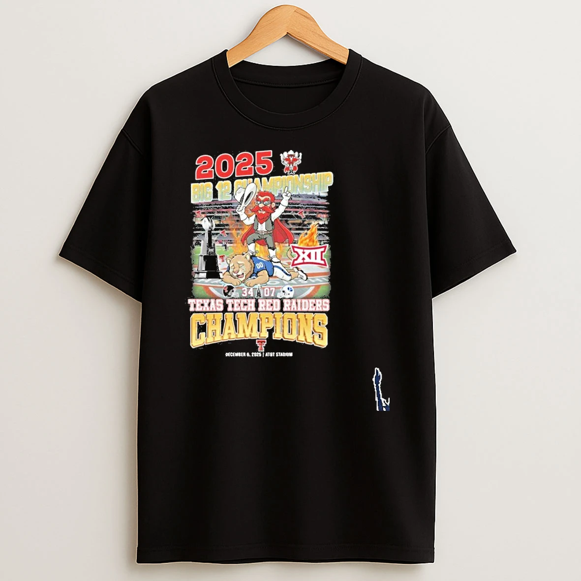 2025 Big 12 Championship 34 07 Texas Tech Red Raiders Champions Mascot T Shirt