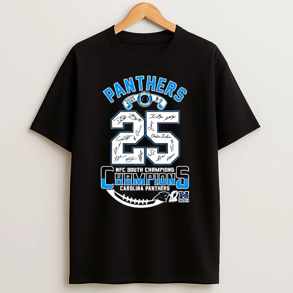 2025 Nfc South Division Champion Carolina Panthers Player Signatures T Shirt