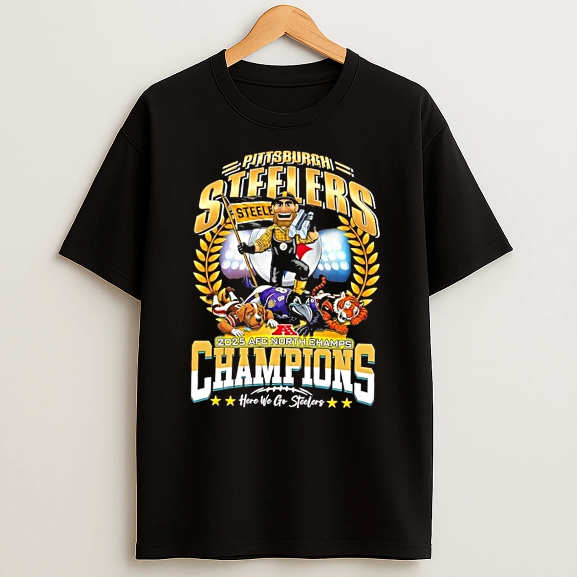 2025 Pittsburgh Steelers Win Afc North Champions Here We Go Steelers T Shirt