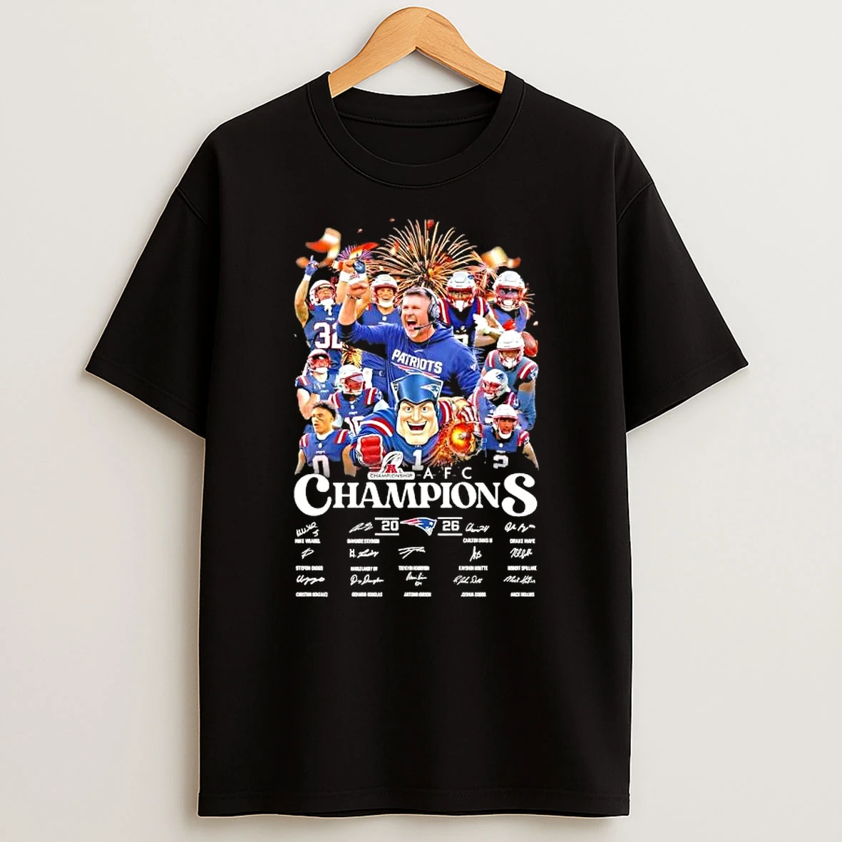 2026 Afc Champions Coach Mike Vrabel And All Players Signatures T Shirt