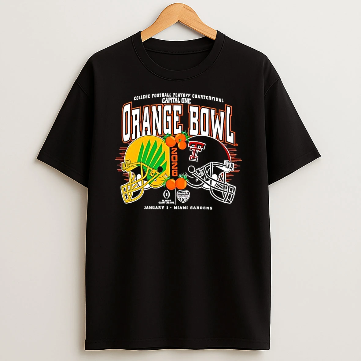 2026 Cfp Quarterfinal Capital One Orange Bowl Texas Tech Red Raiders Vs Oregon Ducks Head To Head T Shirt