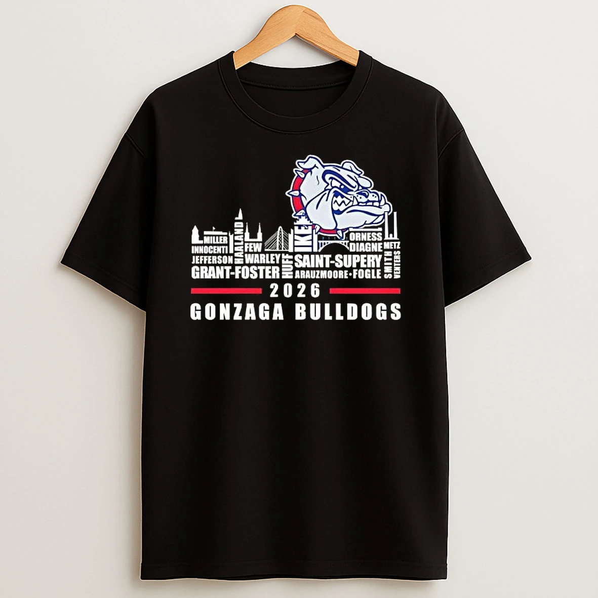 2026 Gonzaga Bulldogs All Names City Skyline T Shirt