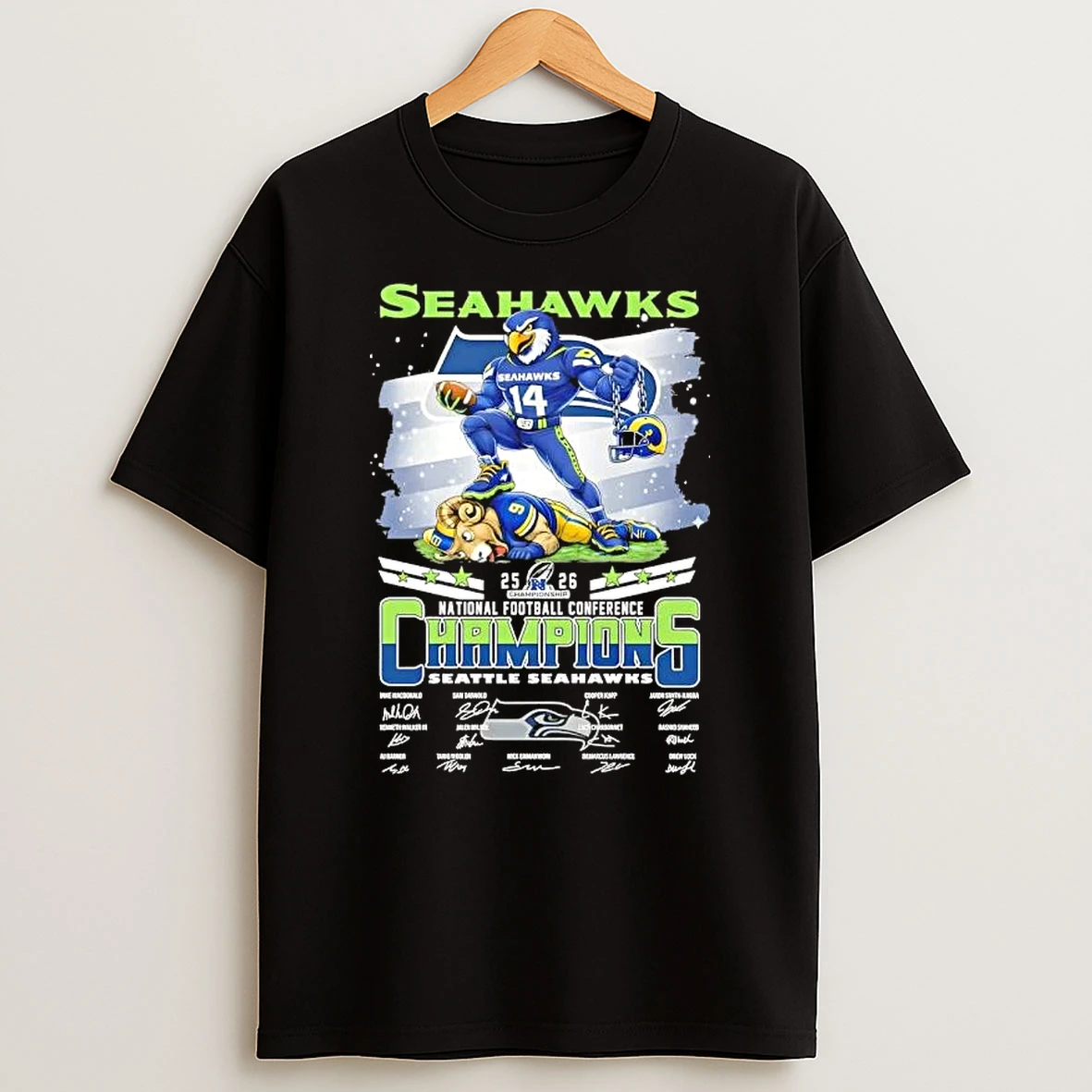2026 National Football Conference Champions Seattle Seahawks Beat Los Angeles Rams All Names Signatures T Shirt