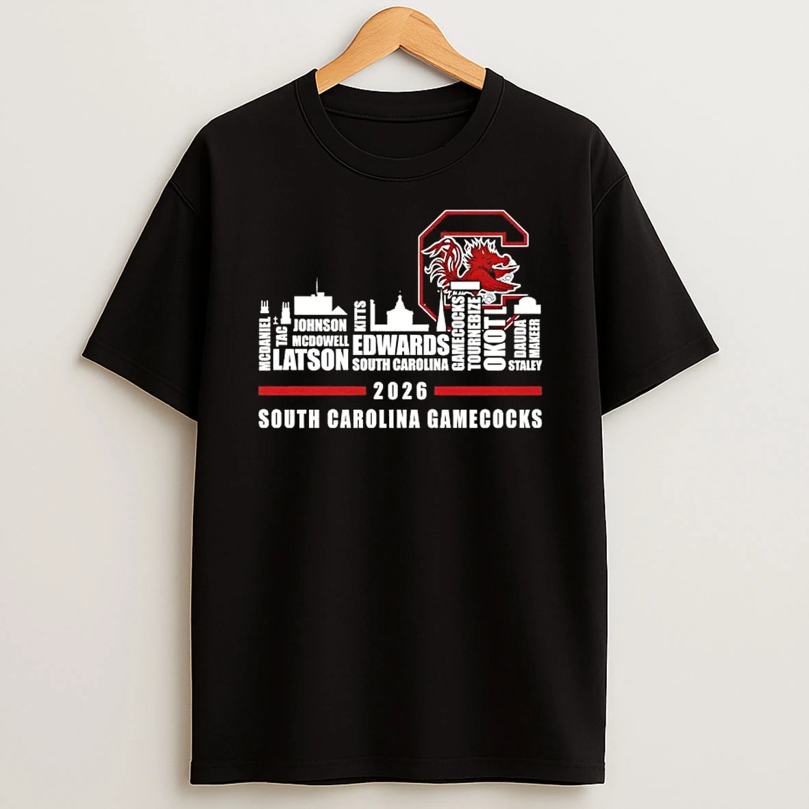 2026 South Carolina Gamecocks All Names City Skyline T Shirt