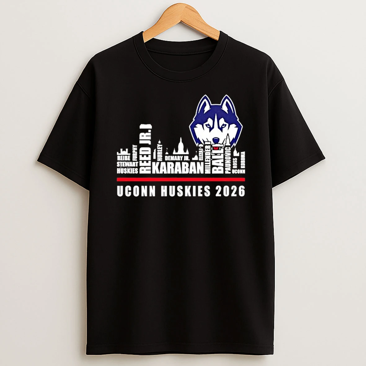2026 Uconn Huskies All Names City Skyline T Shirt
