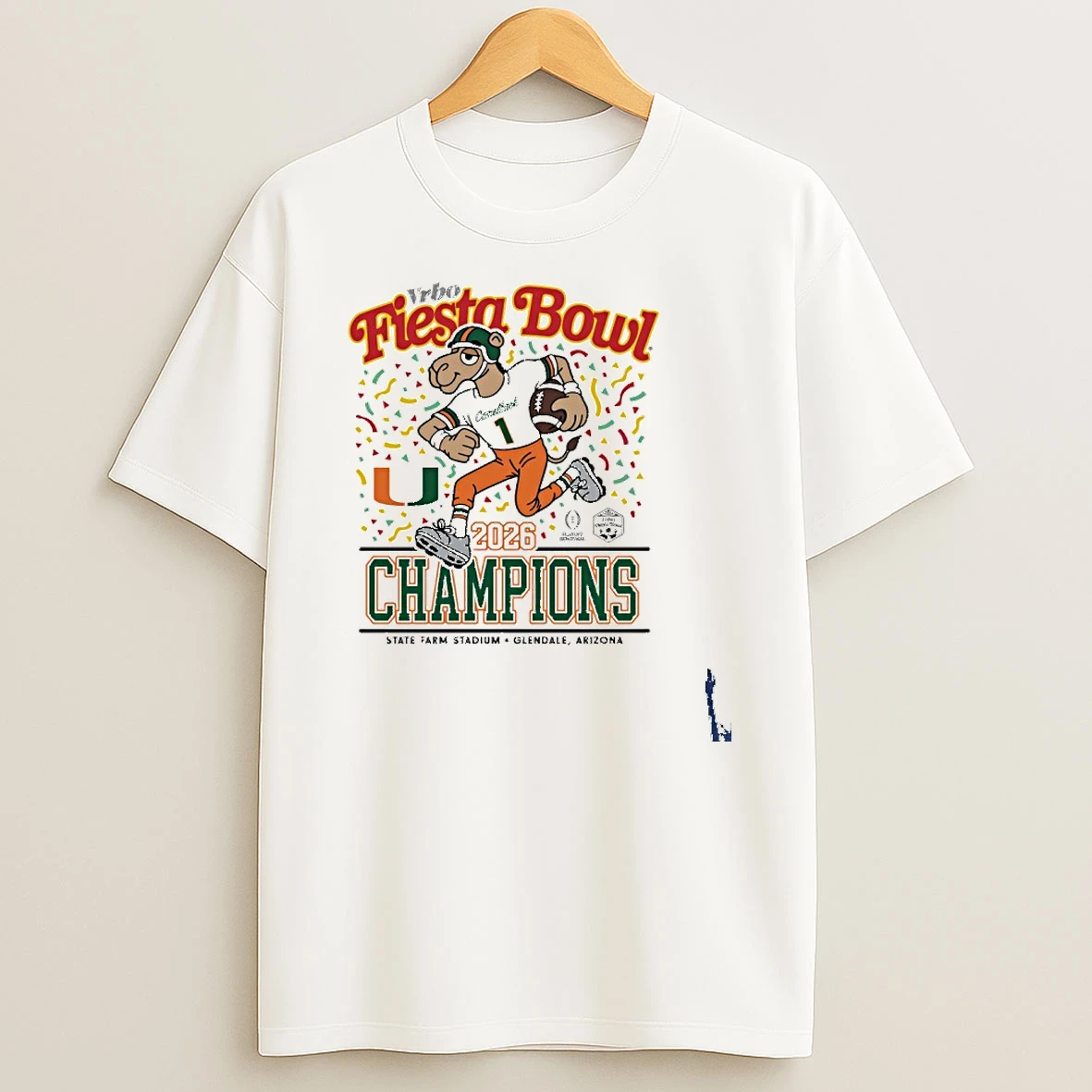 2026 Vrbo Fiesta Bowl Miami Hurricanes Champions Mascot T Shirt