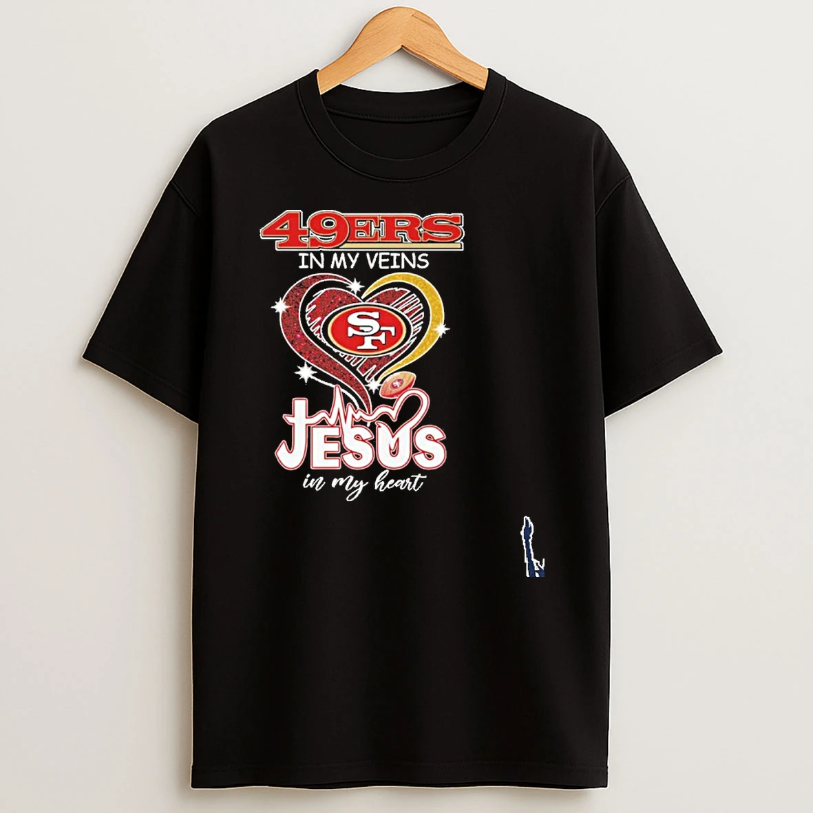 49ers In My Veins Heart Logo Ball Jesus In My Heart T Shirt