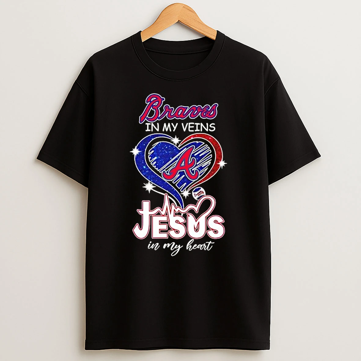Atlanta Braves Baseball In My Veins Jesus In My Glitter Heart T Shirt