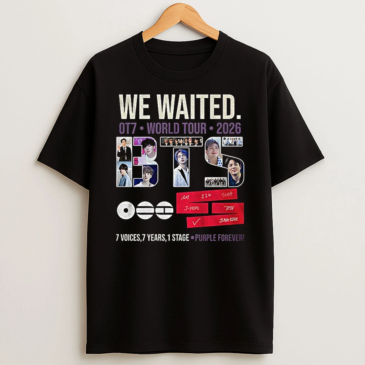 Bts We Waited World Tour 2026 7 Voices 7 Years 1 Stage Ot7 Purple Forever Signatures T Shirt