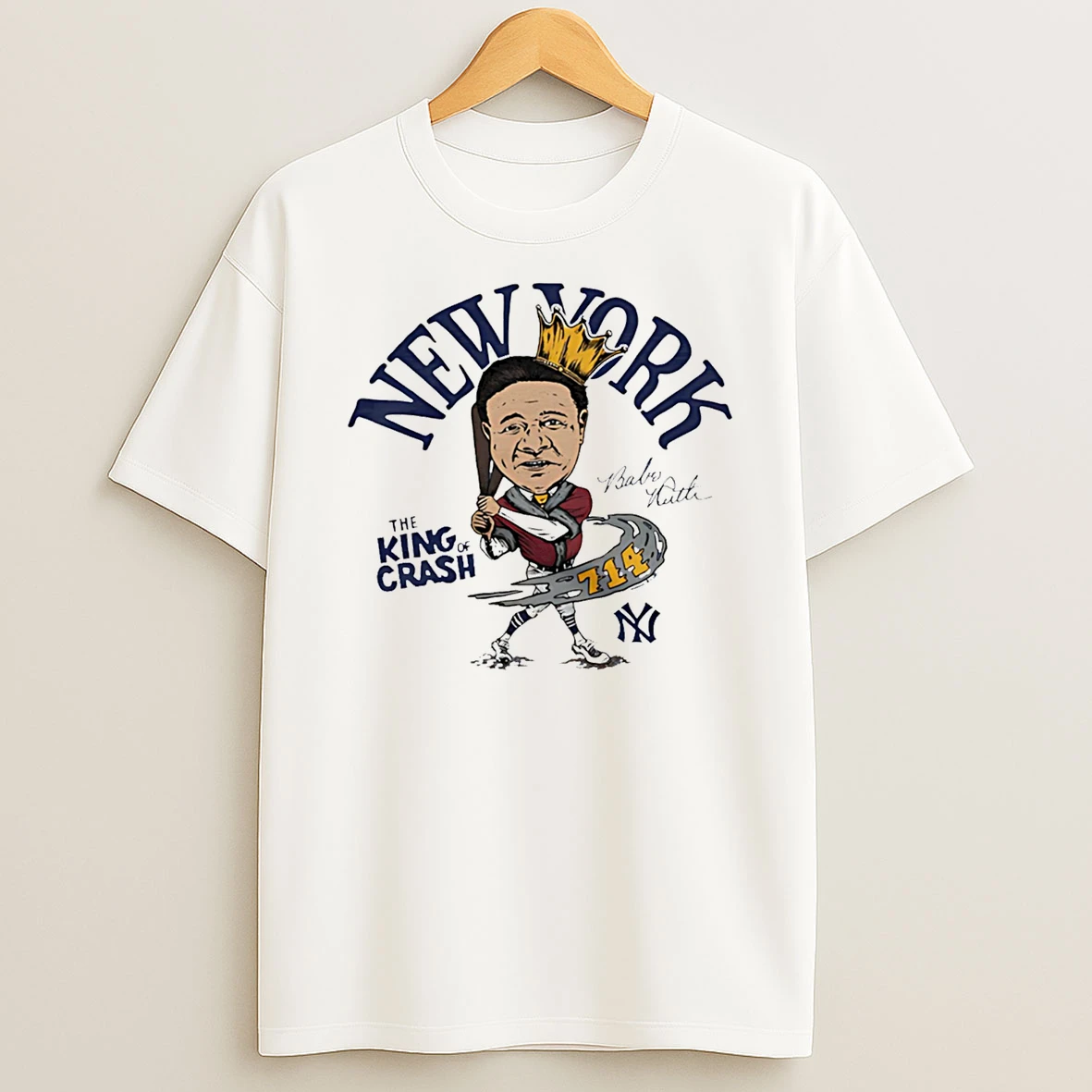Babe Ruth The King Of Crash Ny Yankees Superstar Signature Caricature T Shirt