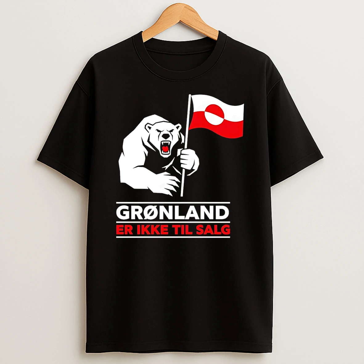 Bear Holding Greenland Flag Gronland Er Ikke Til Salg Political T Shirt