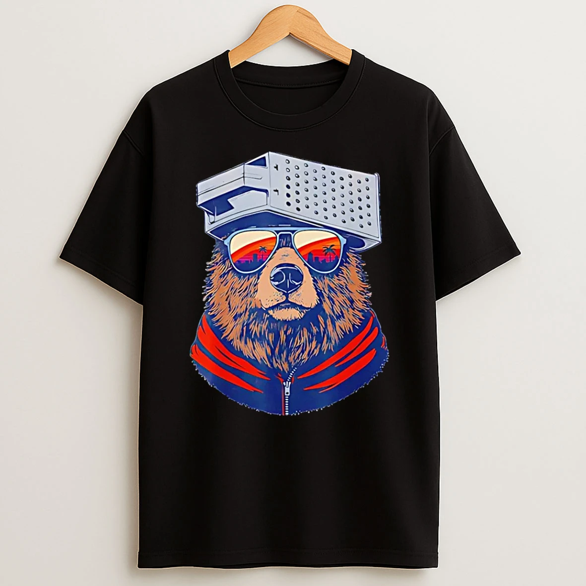 Bear With Cheese Grater Hat And Sunglasses Sunset T Shirt