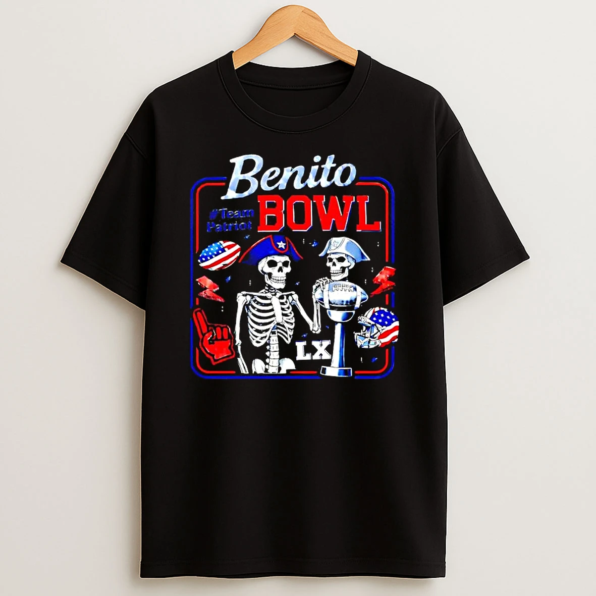 Benito Bowl Team Patriot Vintage Skeleton T Shirt