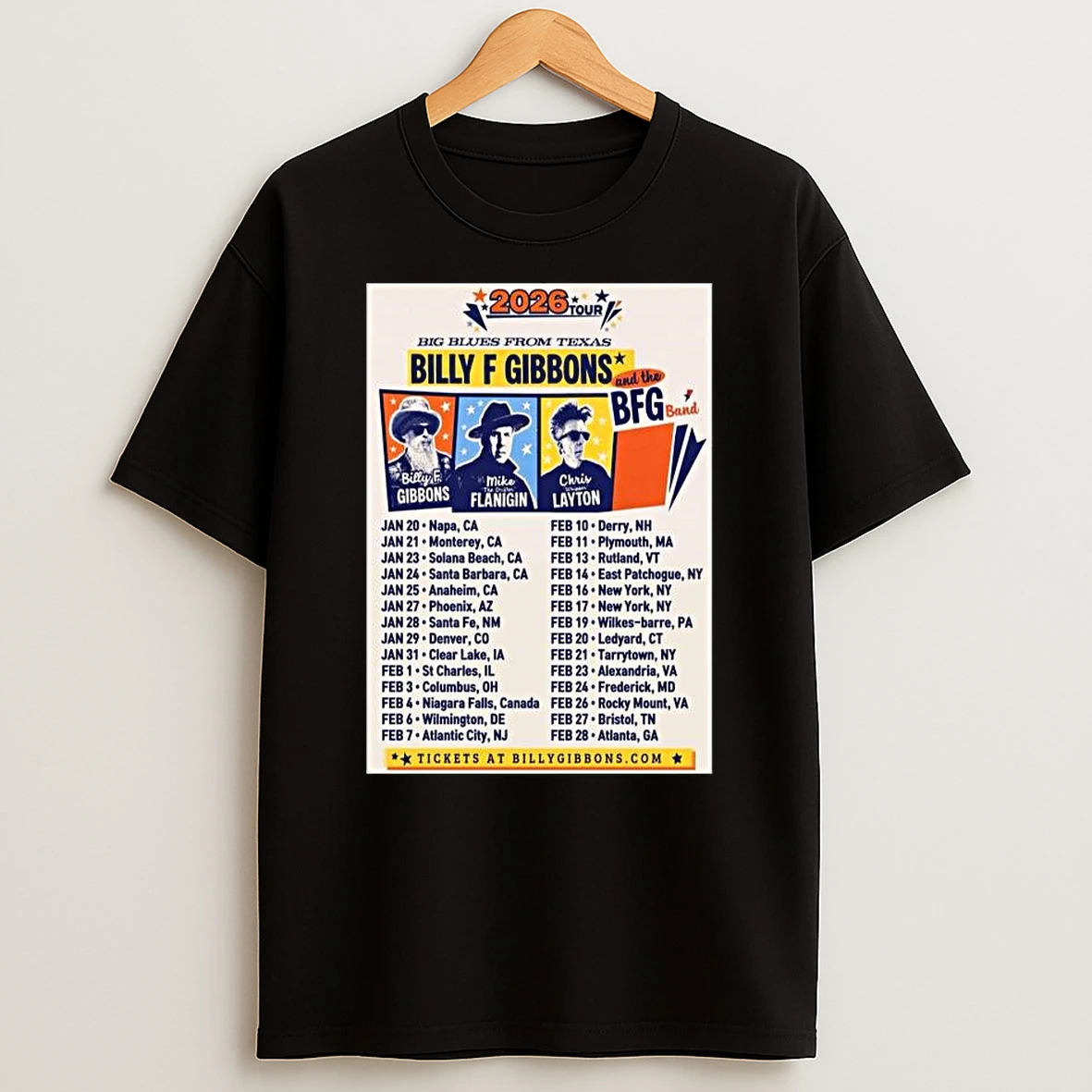 Billy F Gibbons The Bfg Band 2026 Tour T Shirt