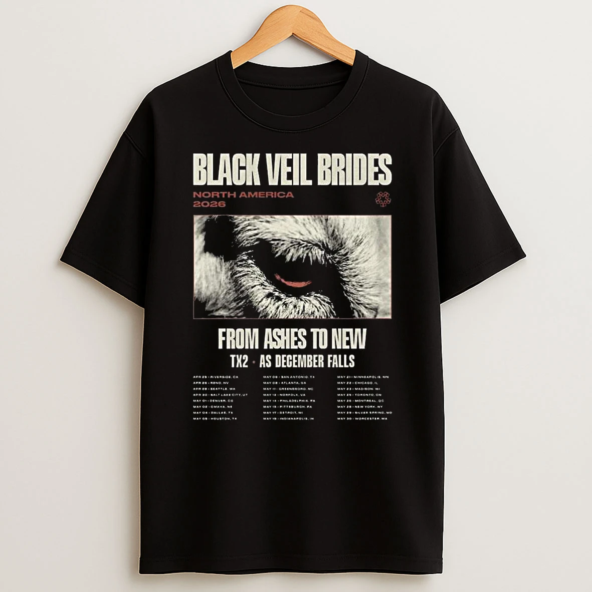 Black Veil Brides North America 2026 Tour Schedule Dates With From Ashes To New Tx2 And As December Falls T Shirt
