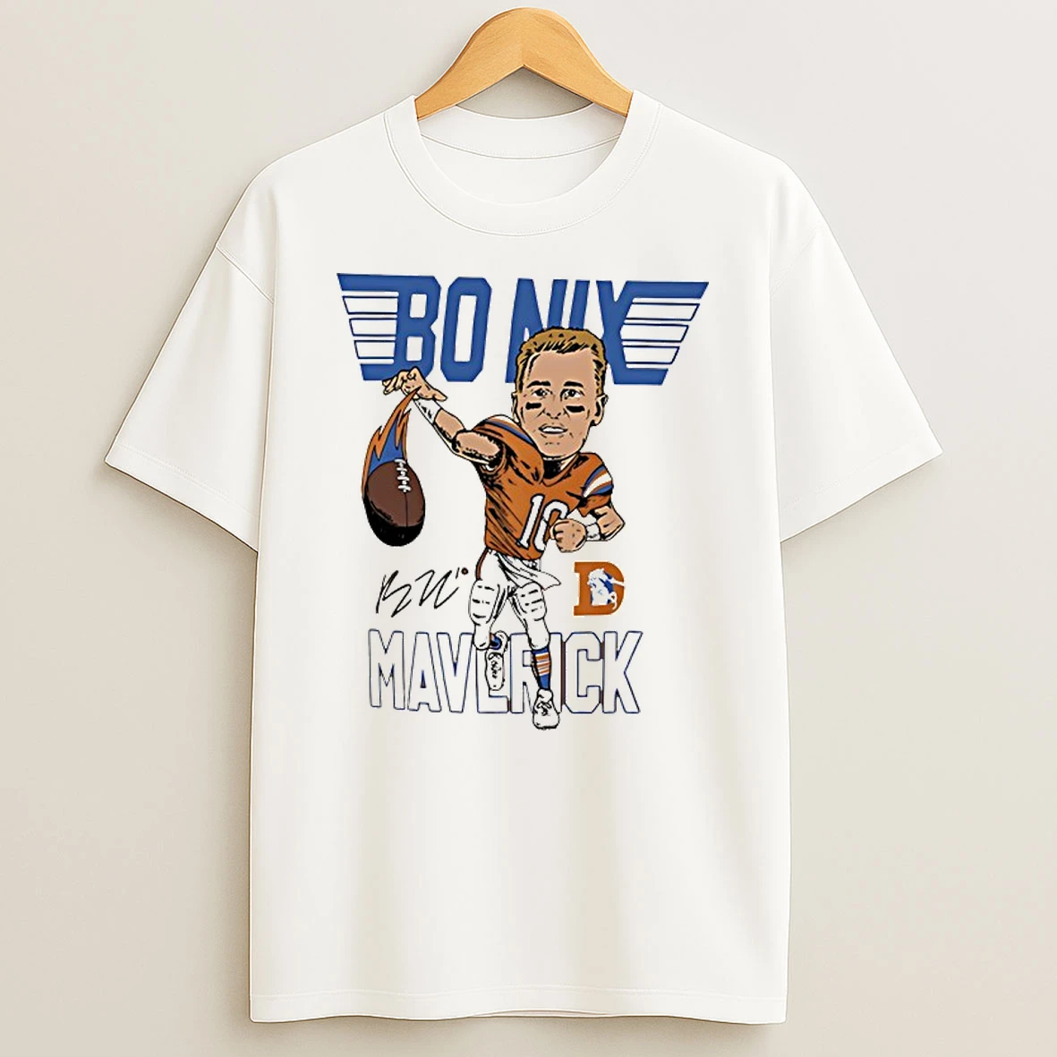 Bo Nix Maverick Denver Broncos Football Signature T Shirt