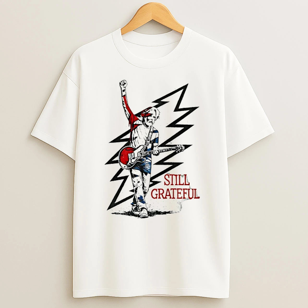 Bob Weir Holding Guitar X Grateful Rip 1947 2026 White Lightning T Shirt