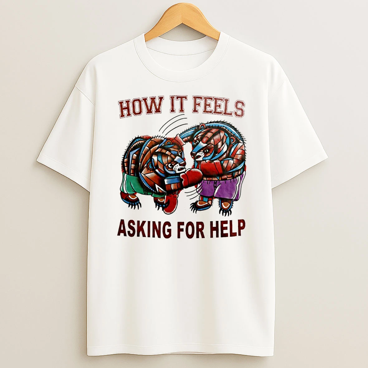 Boxing Bear How It Feels Asking For Help Circle T Shirt