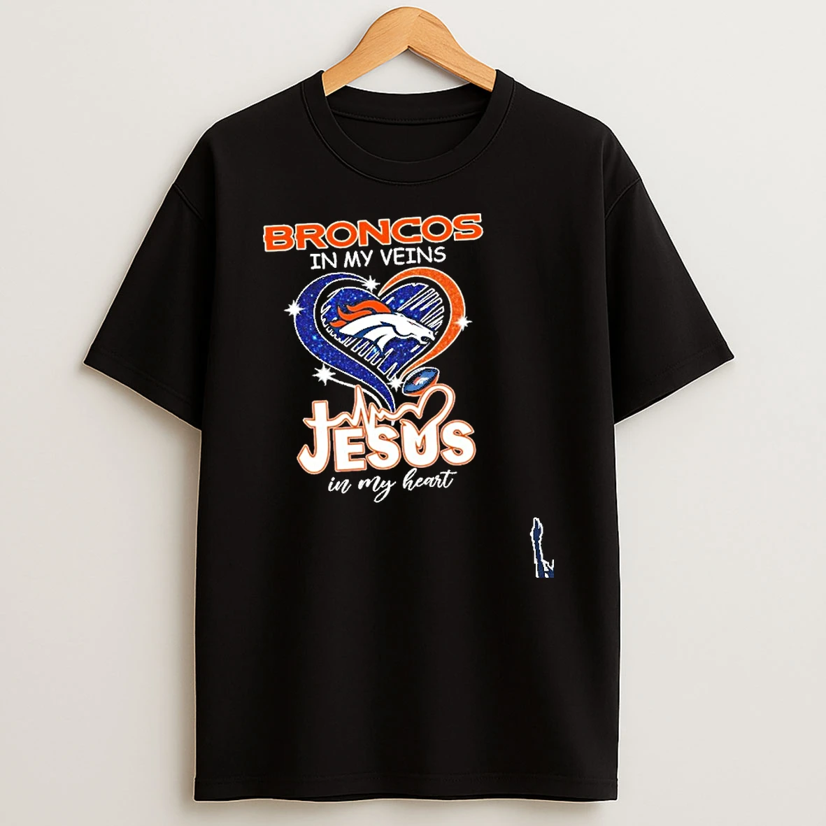 Broncos In My Veins Heart Logo Ball Jesus In My Heart T Shirt