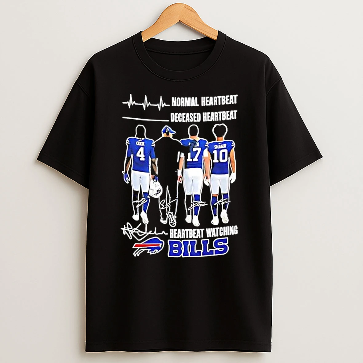 Buffalo Bills Normal Heartbeat Deceased Heartbeat And Heartbeat Watching Signatures T Shirt