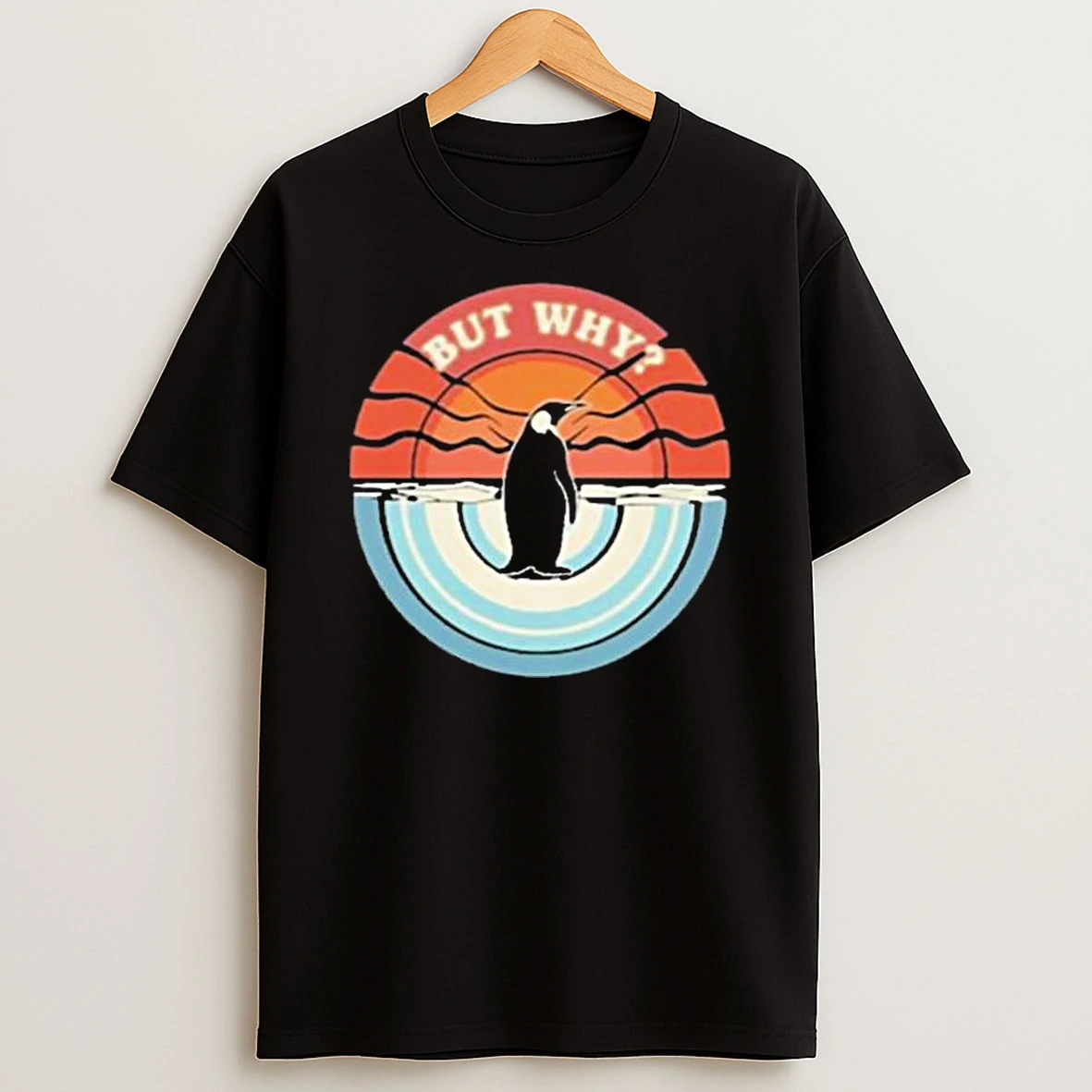 But Why Penguin Retro Sunset T Shirt