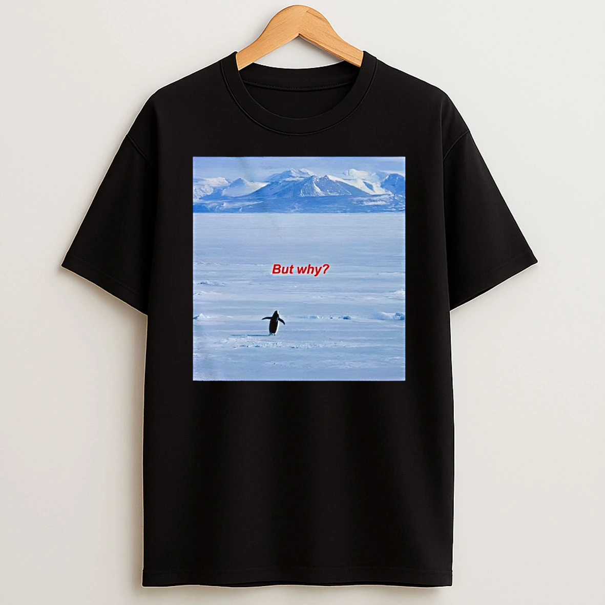 But Why Penguin Graphic Funny Nihilist Hiking For Adventurer T Shirt