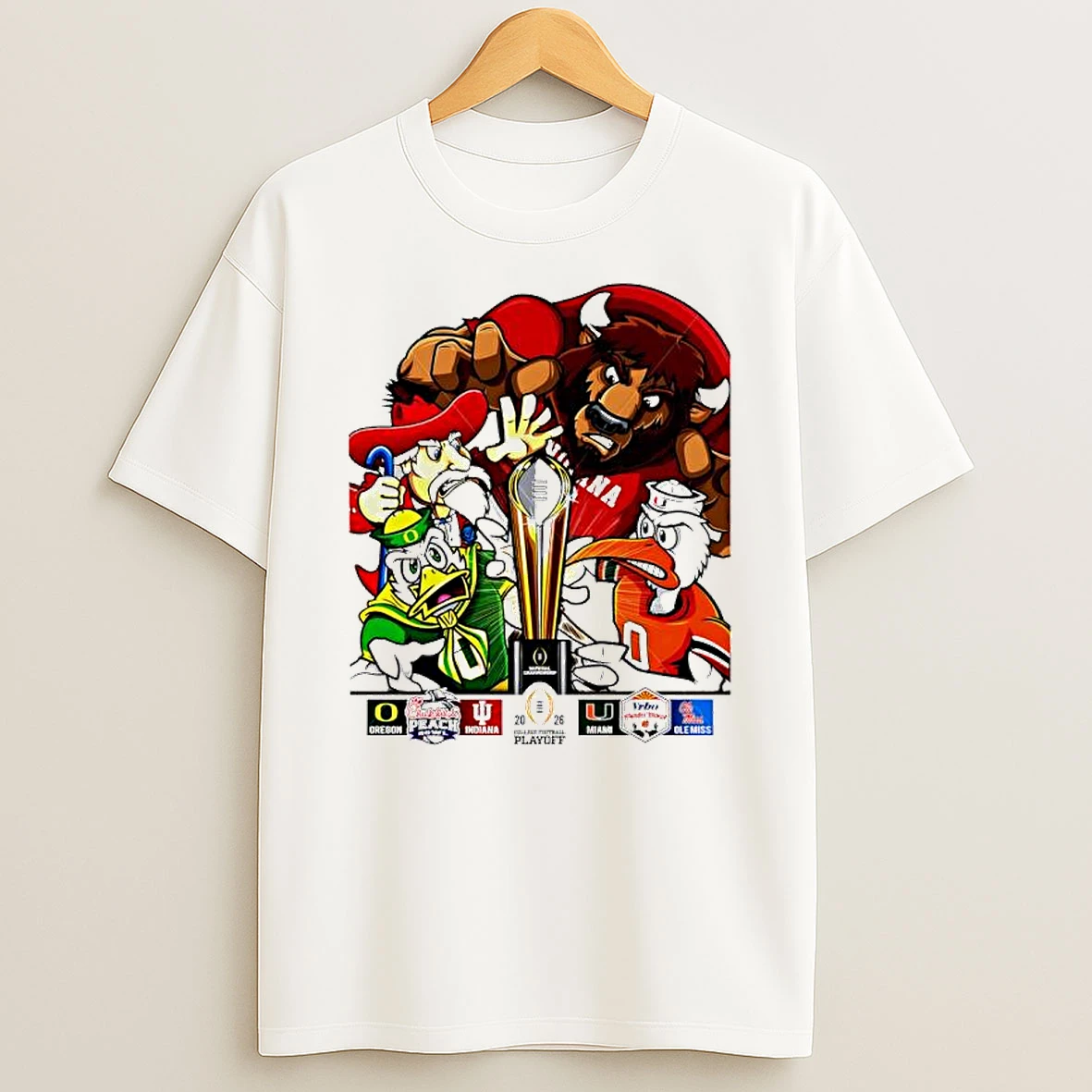 Cfp National Champions Oregon X Indiana And Miami X Ole Miss 2026 Playoff Mascots T Shirt