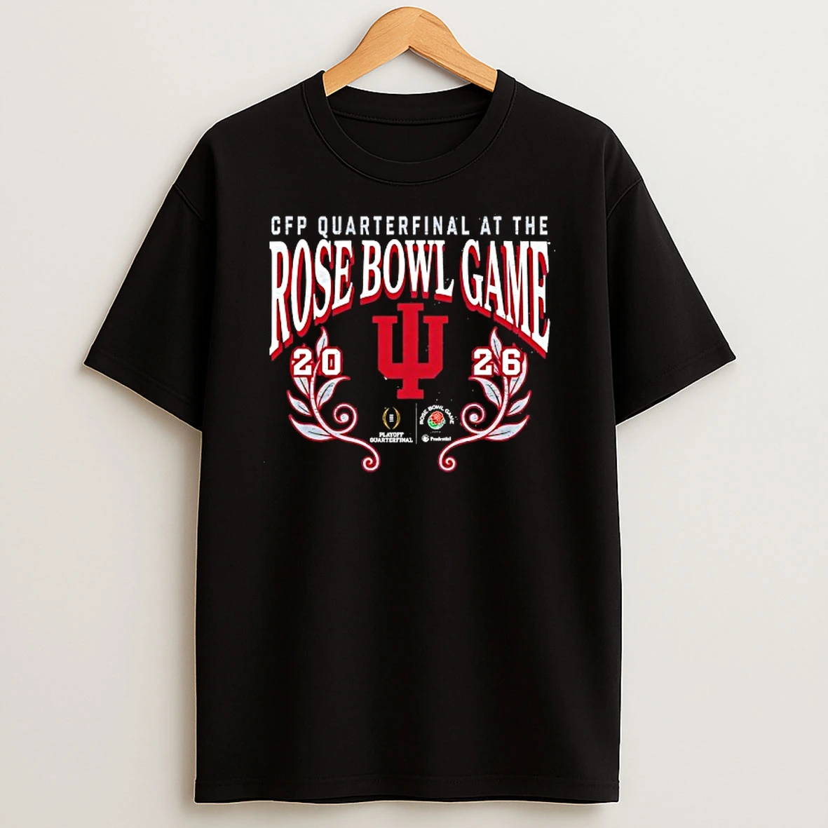 Cfp Quarterfinal At The Rose Bowl Game 2026 Indiana Hoosiers Wreath Logo T Shirt