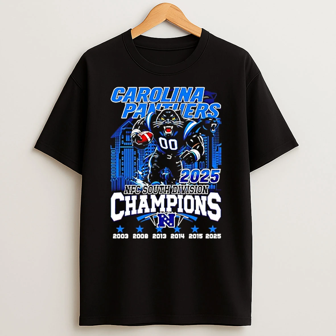 Carolina Panthers 2025 Nfc North Division Champions Skyline Mascot T Shirt