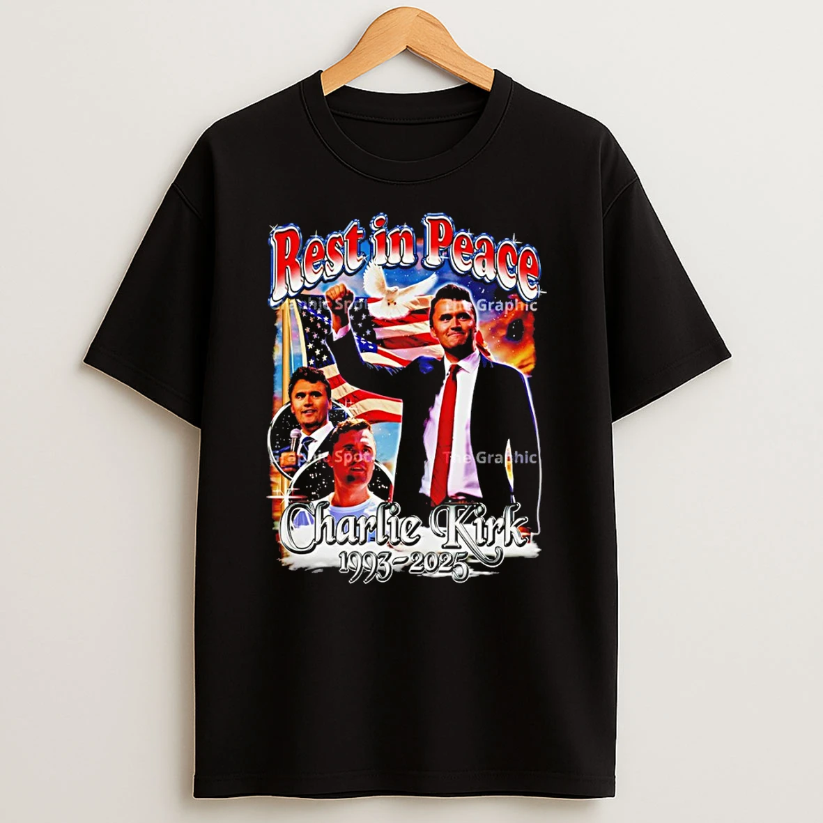 Charlie Kirk Rest In Peace Rip Memorial Usa Flag T Shirt