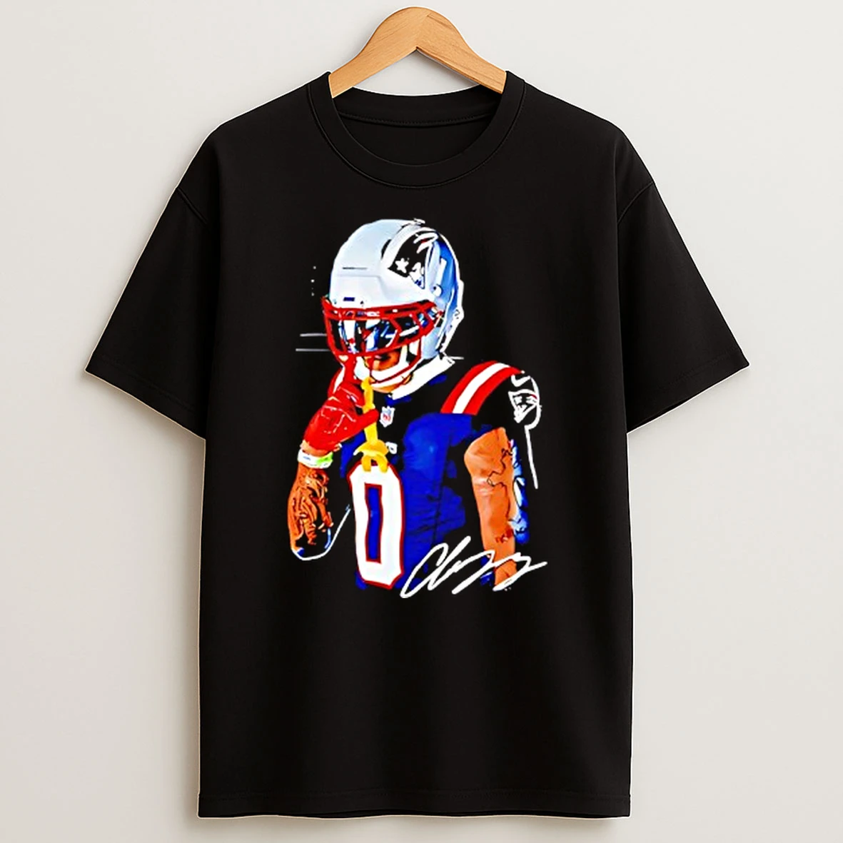 Christian Gonzalez New England Patriots Shh Helmet Signature T Shirt