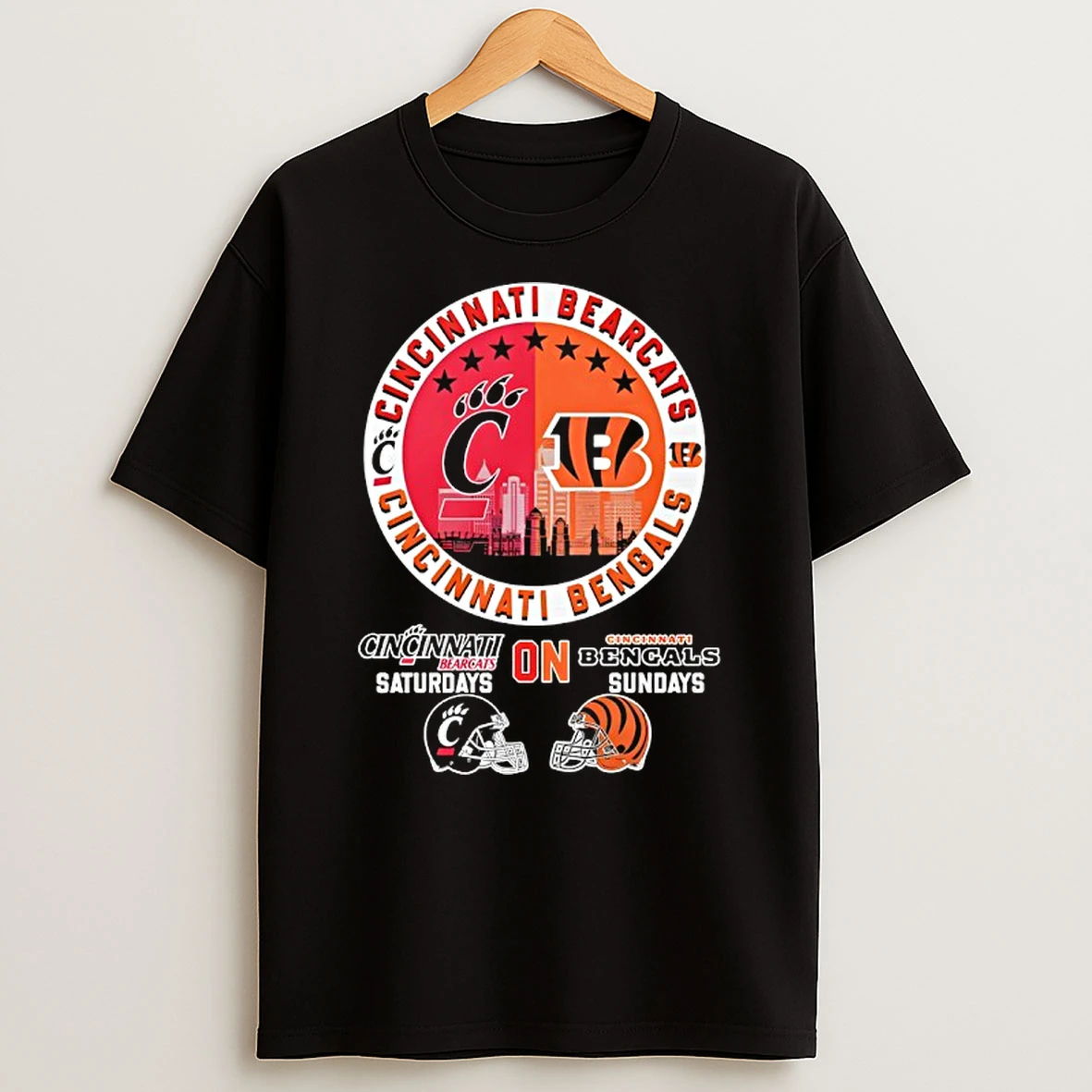 Cincinnati Bearcats On Saturdays And Cincinnati Bengals On Sundays Helmet Logo Mashup T Shirt
