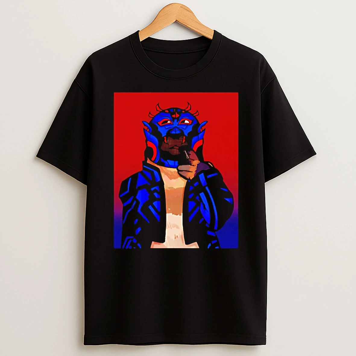 Crimson Beetle Thinking Monkey Blue Mask T Shirt
