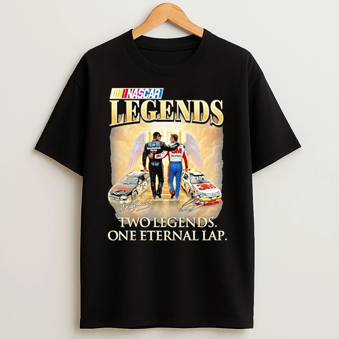 Dale Earnhardt And Greg Biffle Nascar Legends Two Legends One Eternal Lap Signatures T Shirt