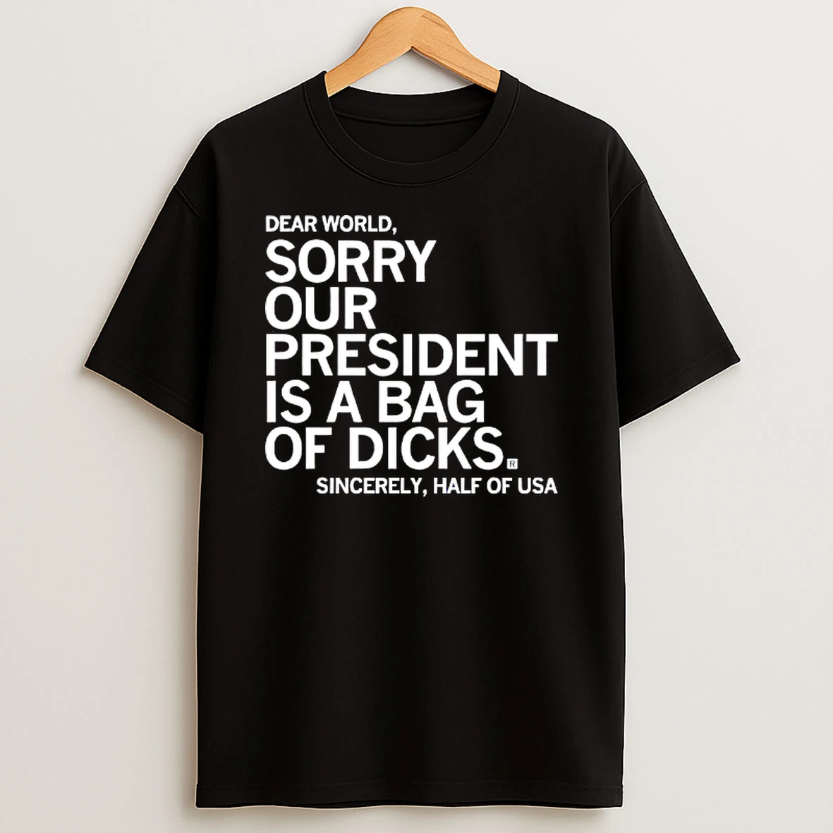 Dear World Sorry Our President Is A Bag Of Dicks Sincerely Half Of Usa T Shirt