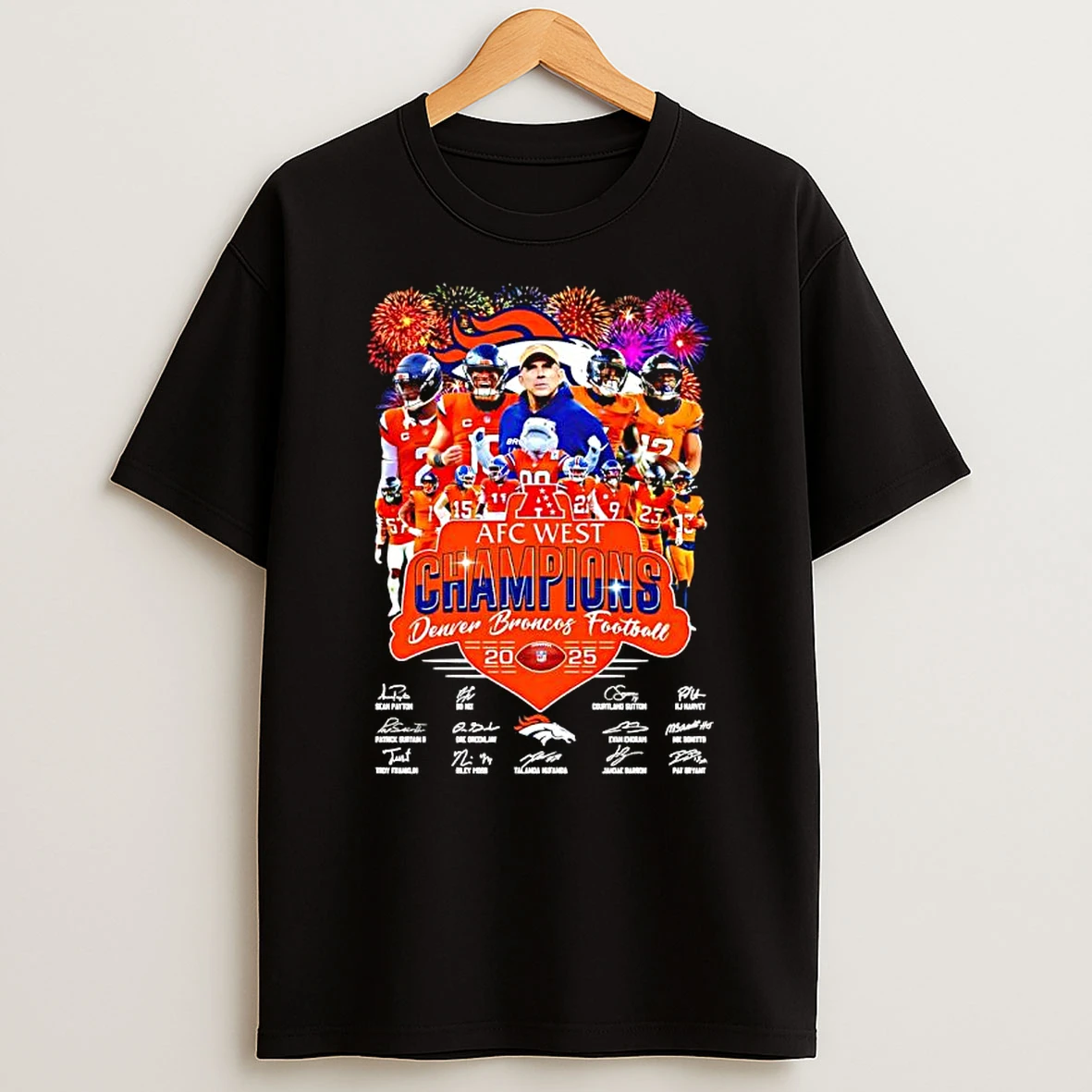 Denver Broncos Afc West Champions 2025 Football Signatures Congratulation T Shirt