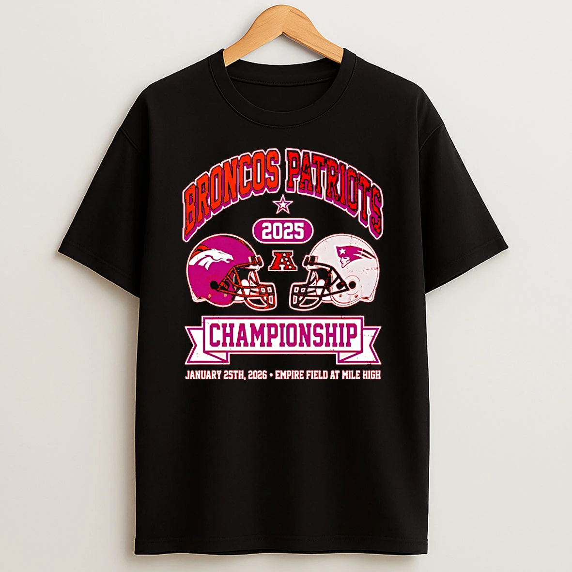 Denver Broncos Vs New England Patriots Helmet 2026 Afc Championship Game Day T Shirt