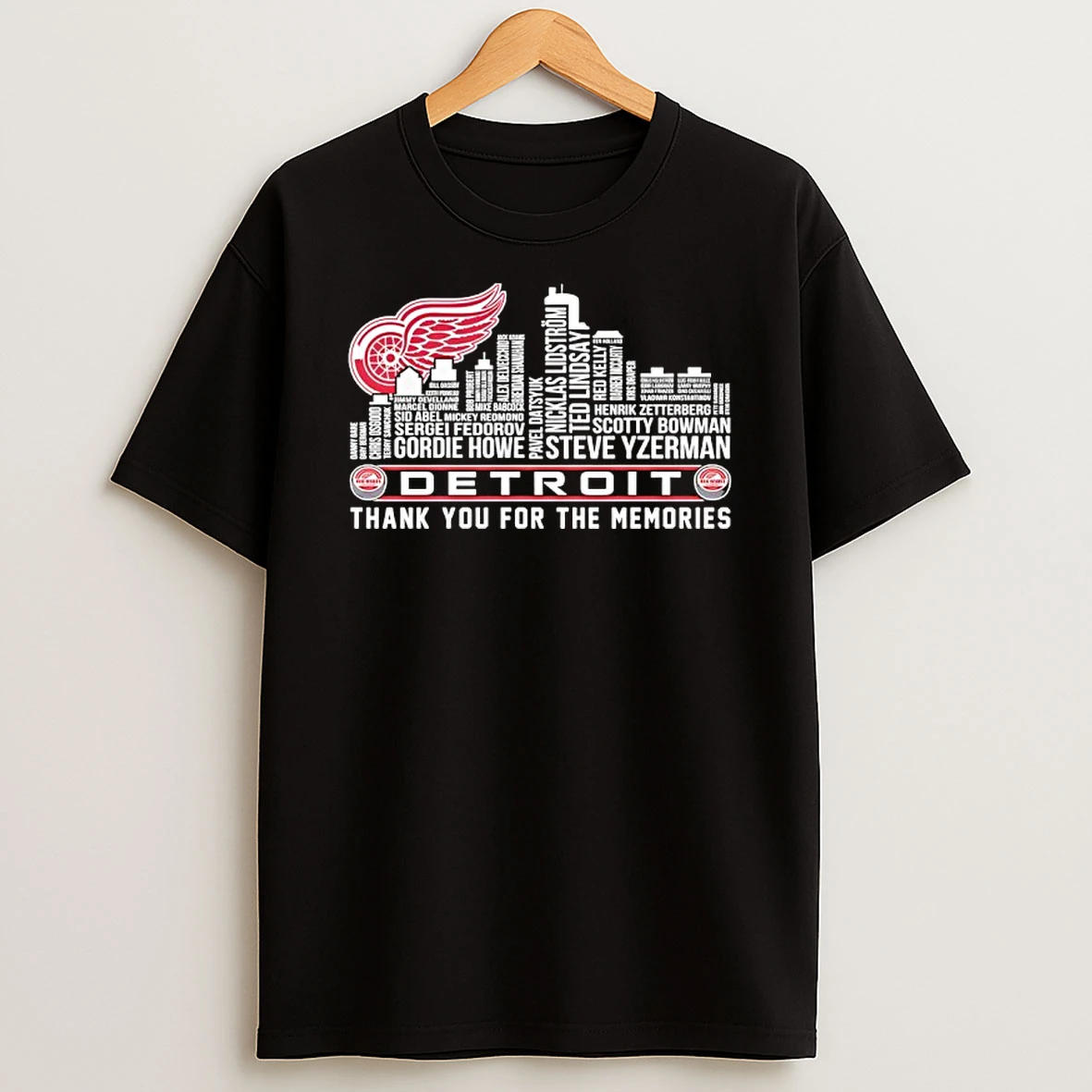 Detroit Red Wings Name Players City Skyline Shape Thank You For The Memories T Shirt