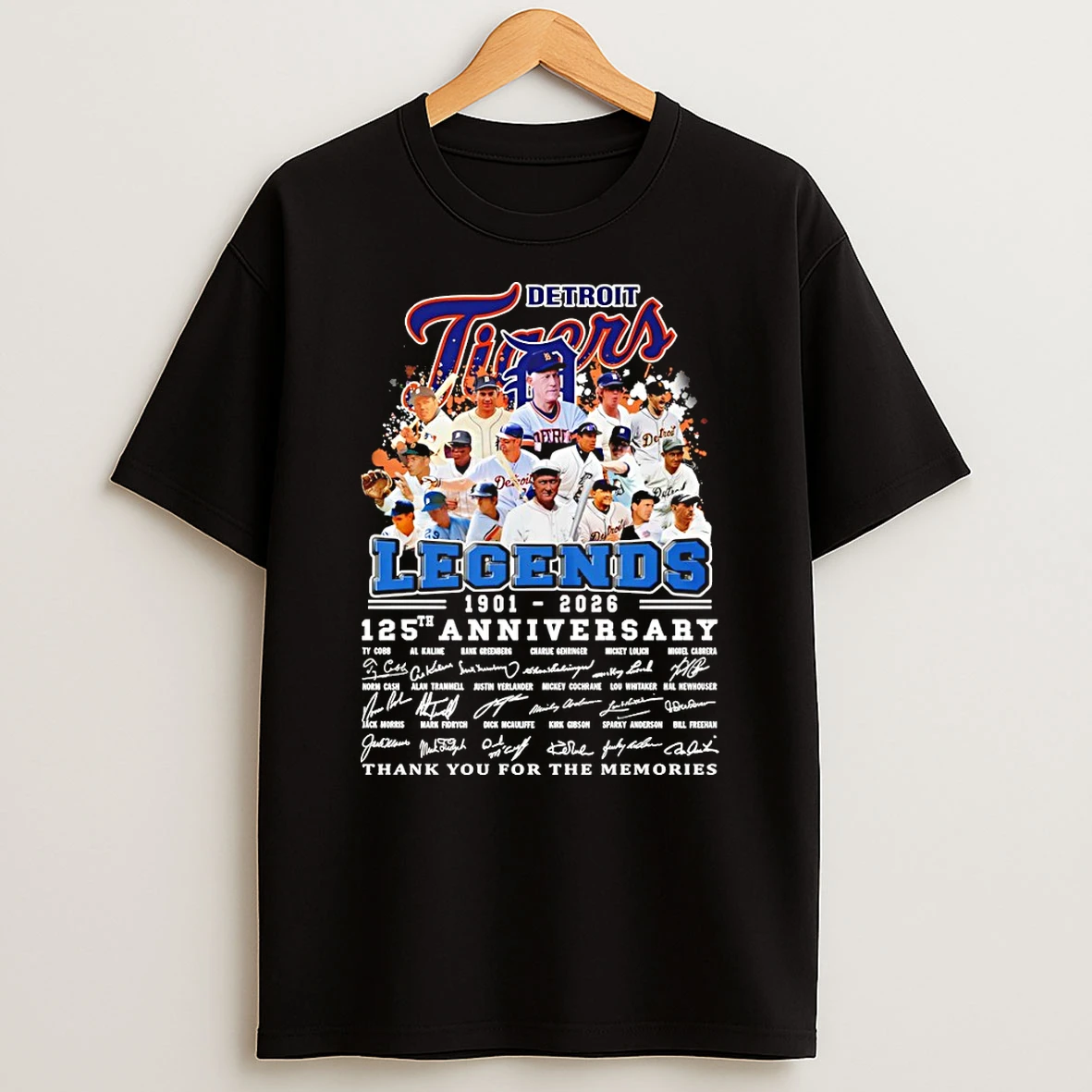 Detroit Tigers Legends 1901 2026 125th Anniversary Thank You For The Memories Signatures T Shirt