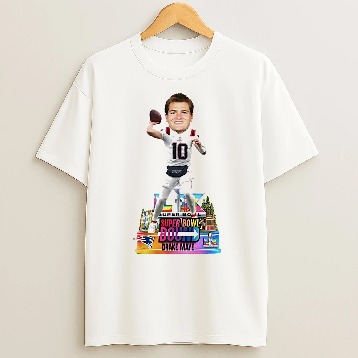 Drake Maye New England Patriots Football Super Bowl Lx Bound Bobblehead T Shirt
