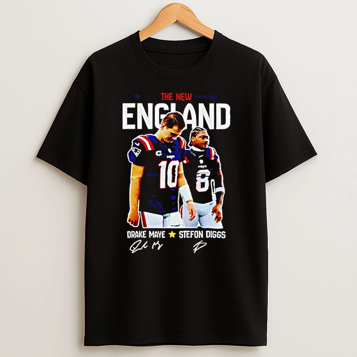 Drake Maye And Stefon Diggs New England Patriots Signatures Football T Shirt
