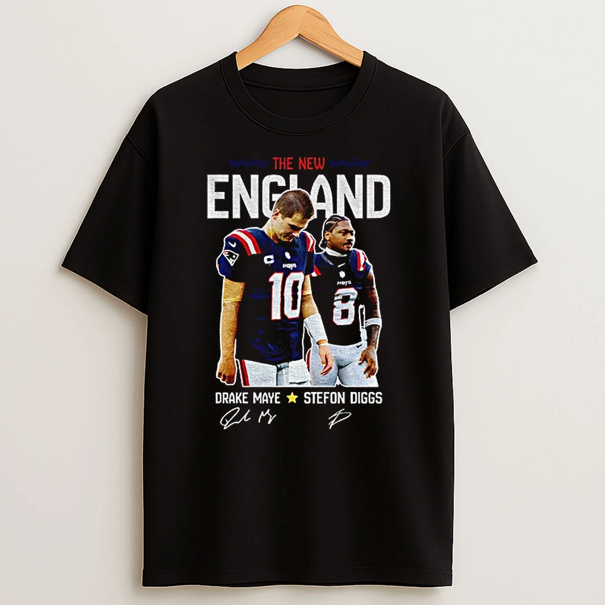 Drake Maye And Stefon Diggs The New England Patriots Football Signatures T Shirt