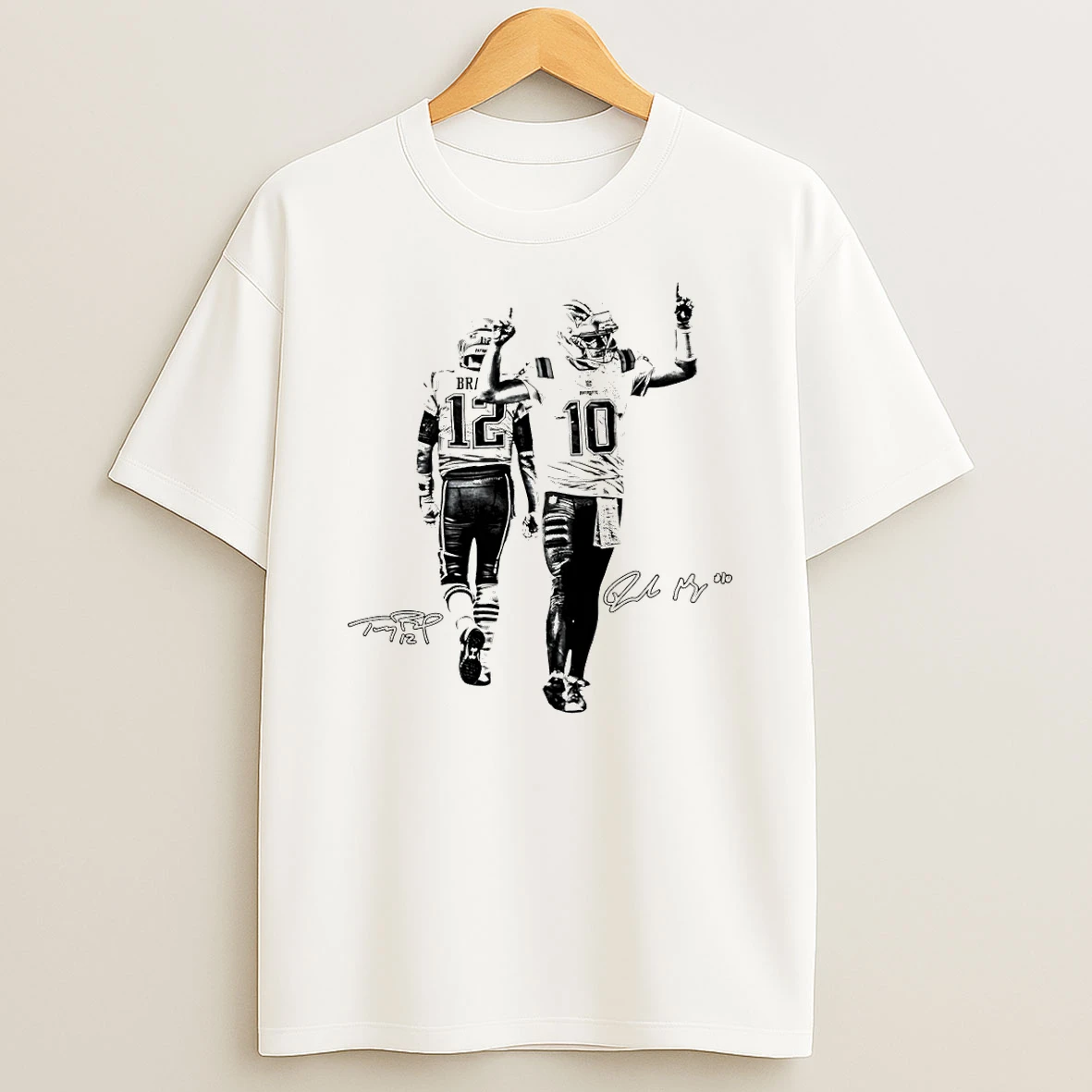 Drake Maye And Tom With New England Patriots Football Super Bowl Signatures T Shirt